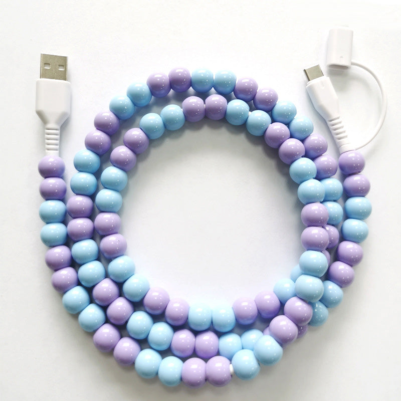 🔥Nya heta produkter🔥2-In-1 USB till typ-C ＆ Belysning Pärlbeströdd laddningsslad🌈