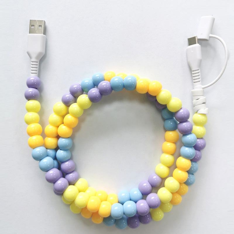 🔥Nya heta produkter🔥2-In-1 USB till typ-C ＆ Belysning Pärlbeströdd laddningsslad🌈